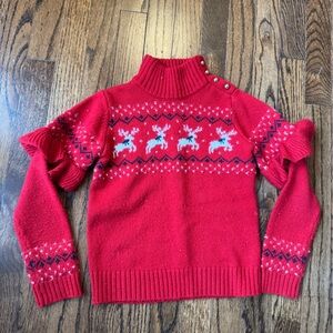 Janie and Jack girls size 6 red reindeer sweater with gold buttons adorable!